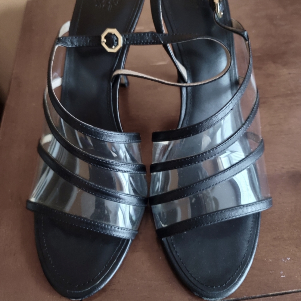 Louis et cie black leather & clear 3inch heel